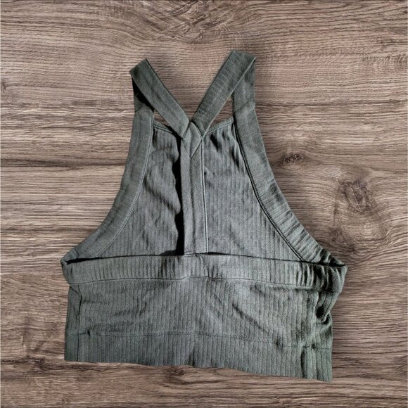 Free People Catch Up Brami Charcoal Gray Ribbed Cropped Tank Top Sz.M - Picture 2 of 3